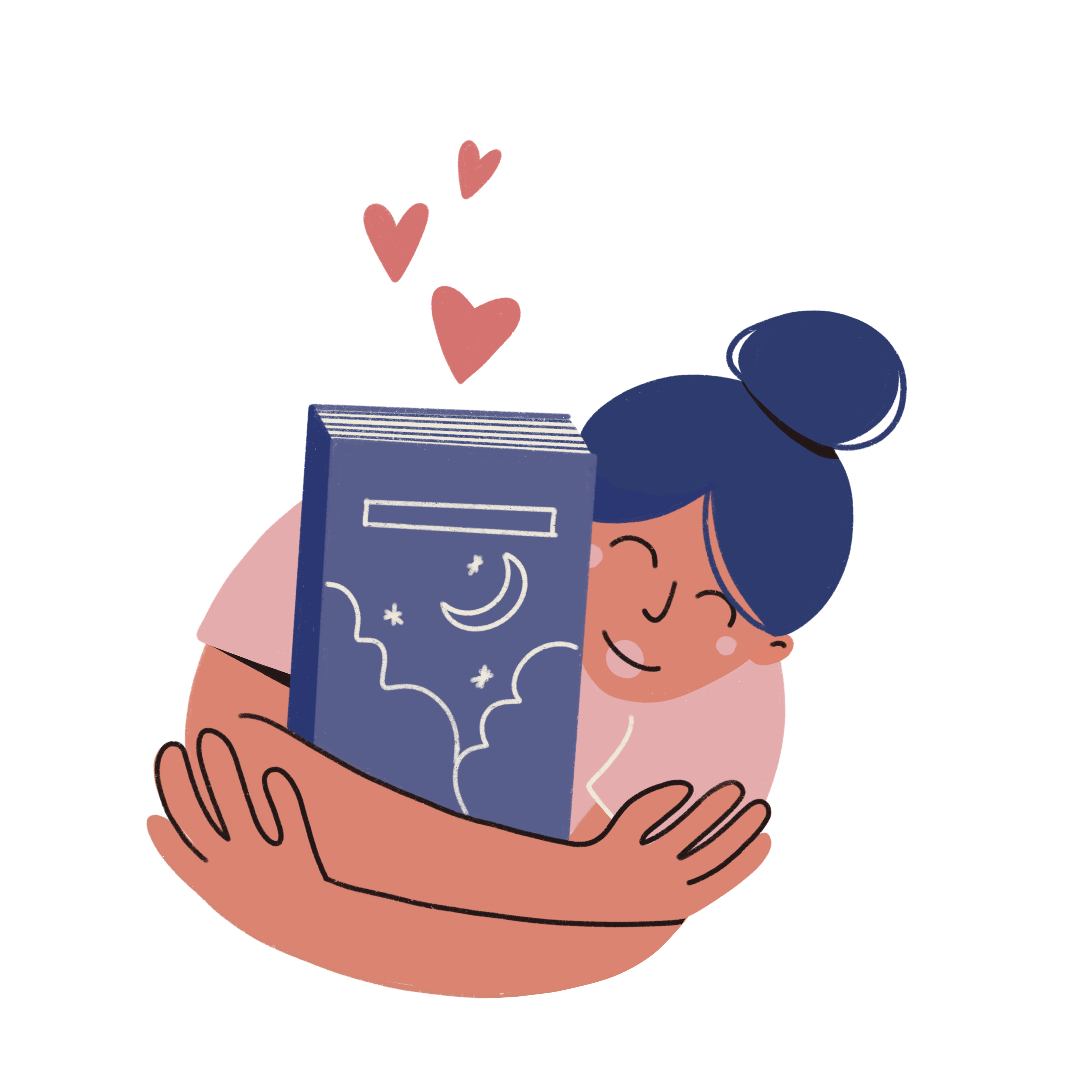 Illustration einer Frau, die ein Buch umarmt