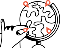 Hand markiert einen Globus